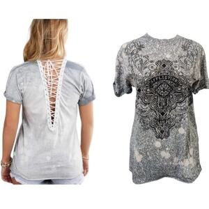 Affliction Charlotte Oak Lace Up Rhinestone Top Small